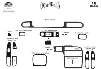 Kia Sephia 06.1995 Kit Rivestimento Cruscotto all'interno del veicolo Cruscotti personalizzati 16-Decori