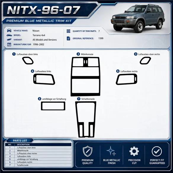 Nissan Terrano 4x4 1996-2002 kit rivestimento cruscotto e interni 3D 7 pezzi
