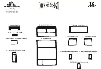 Kia Sephia 09.93 - 05.95 Kit Rivestimento Cruscotto all'interno del veicolo Cruscotti personalizzati 12-Decori