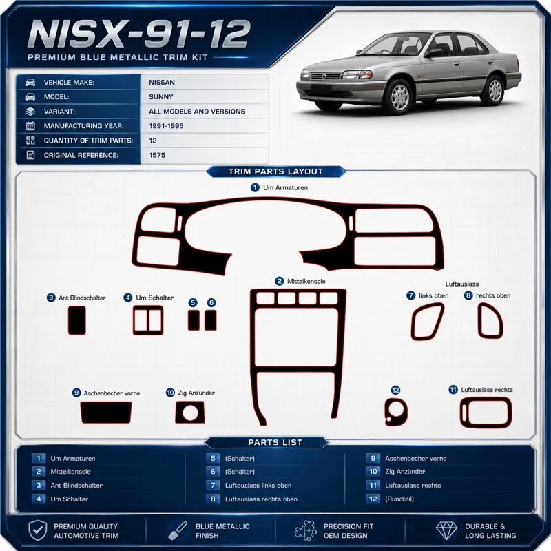 Nissan Sunny 1991-1995 kit rivestimento cruscotto e interni 3D 12 pezzi