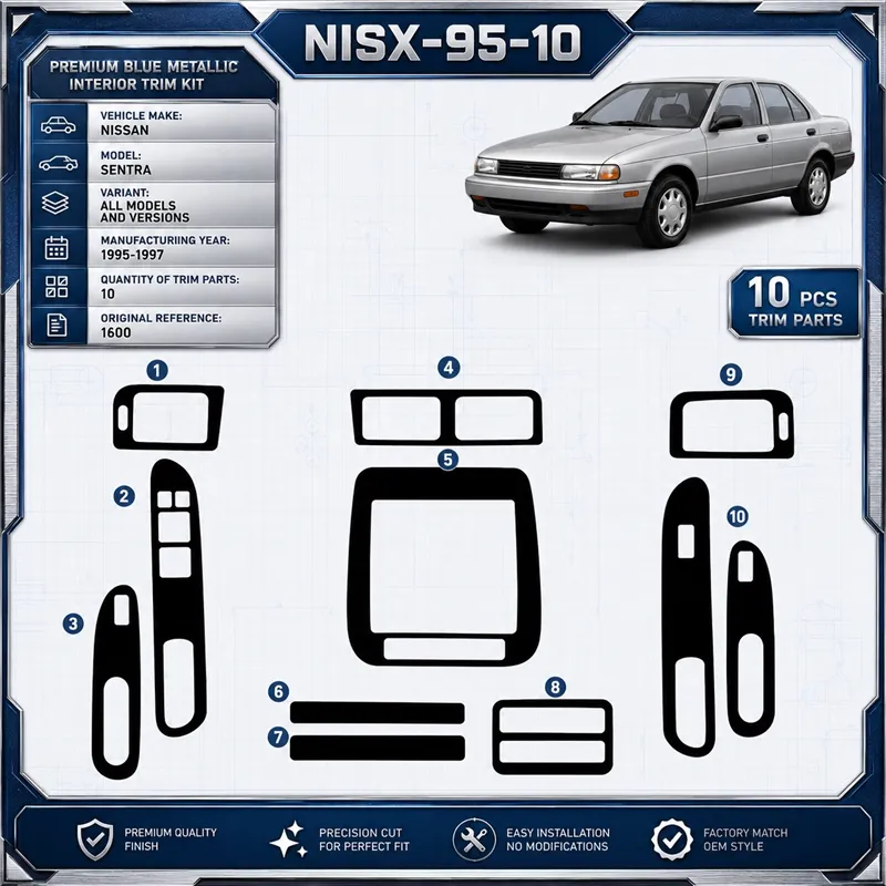 Nissan Sentra 1995-1997 95-97 kit rivestimento cruscotto e interni 3D 10 pezzi