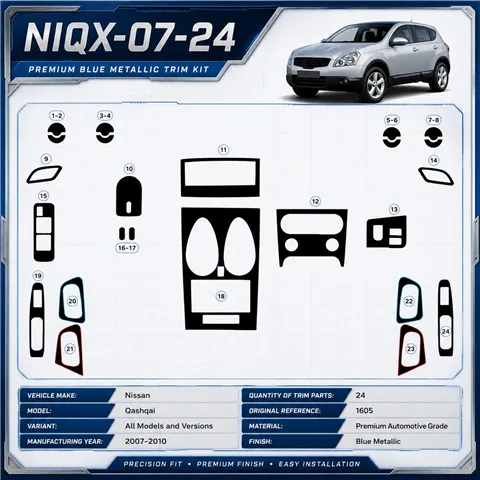 Nissan Qashqai 2007-2010 kit rivestimento cruscotto e interni 3D 24 pezzi