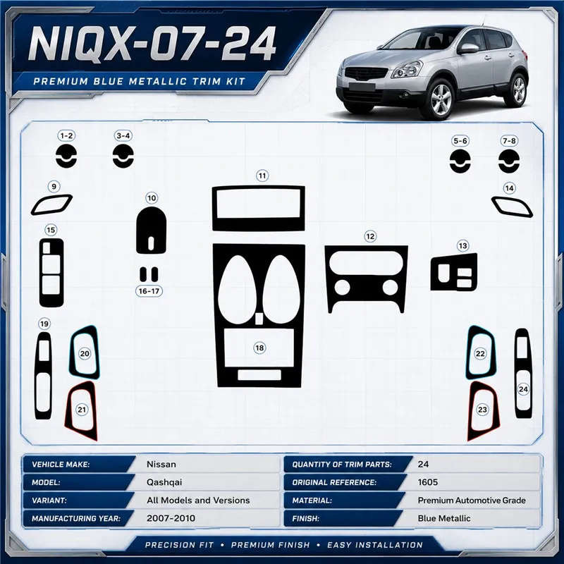 Nissan Qashqai 2007-2010 kit rivestimento cruscotto e interni 3D 24 pezzi