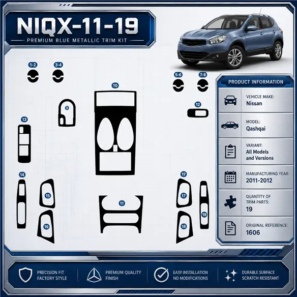 Nissan Qashqai 2011-2012 kit rivestimento cruscotto e interni 3D 19 pezzi