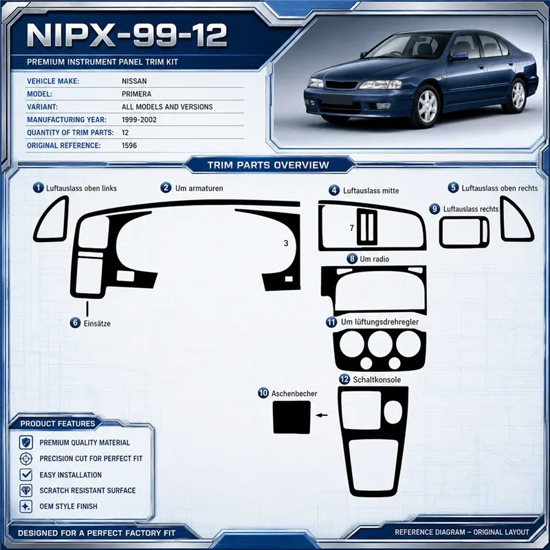 Nissan Primera 1999-2002 kit rivestimento cruscotto e interni 3D 12 pezzi