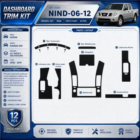 Nissan Navara D40 2006-2010 kit rivestimento cruscotto e interni 3D 12 pezzi 2