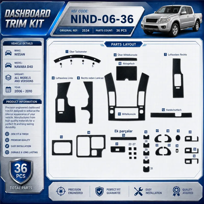 Nissan Navara D40 2006-2010 kit rivestimento cruscotto e interni 3D 36 pezzi