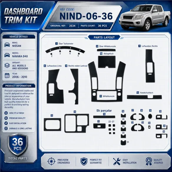 Nissan Navara D40 2006-2010 kit rivestimento cruscotto e interni 3D 36 pezzi