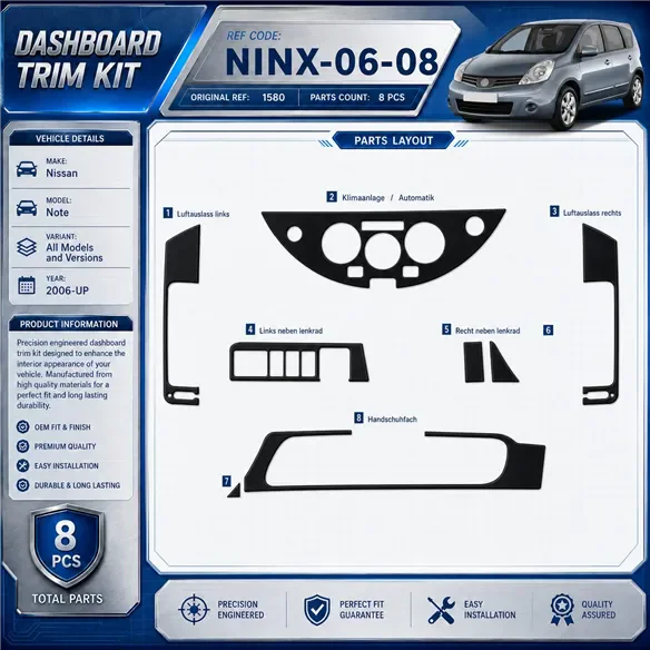 Nissan Note 2006-in poi kit rivestimento cruscotto e interni 3D 8 pezzi