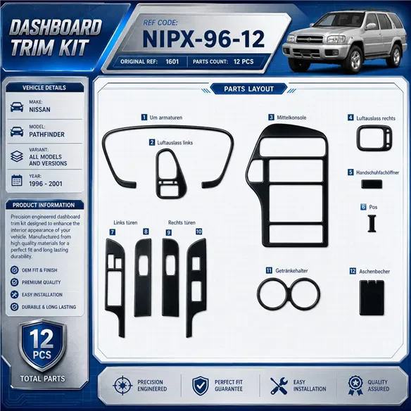Nissan Pathfinder 1996-2001 kit rivestimento cruscotto e interni 3D 12 pezzi