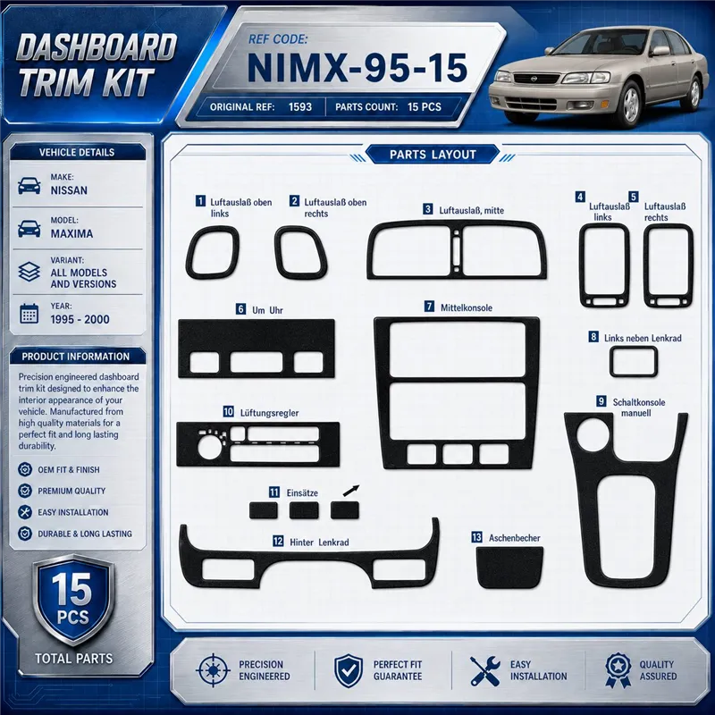 Nissan Maxima 1995-2000 kit rivestimento cruscotto e interni 3D 15 pezzi