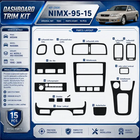 Nissan Maxima 1995-2000 kit rivestimento cruscotto e interni 3D 15 pezzi