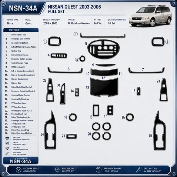Nissan Armada 2004-2007 set completo kit rivestimento cruscotto e interni 3D