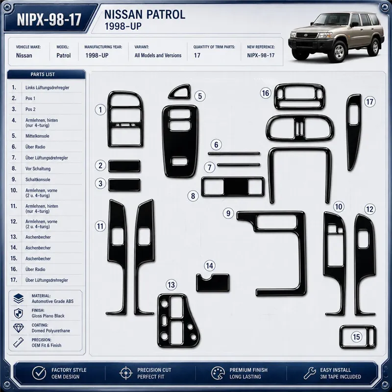 Nissan Patrol 1998-in poi kit rivestimento cruscotto e interni 3D 17 pezzi