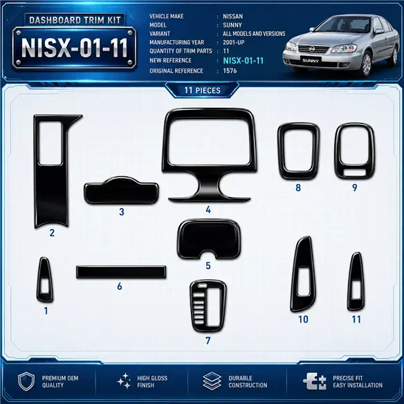 Nissan Sunny 2001-in poi kit rivestimento cruscotto e interni 3D 11 pezzi