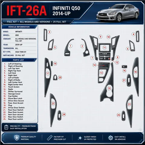 Infiniti Q50 2014-in poi set completo kit rivestimento cruscotto e interni 3D