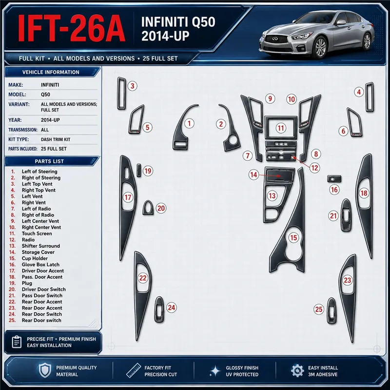 Infiniti Q50 2014-in poi set completo kit rivestimento cruscotto e interni 3D