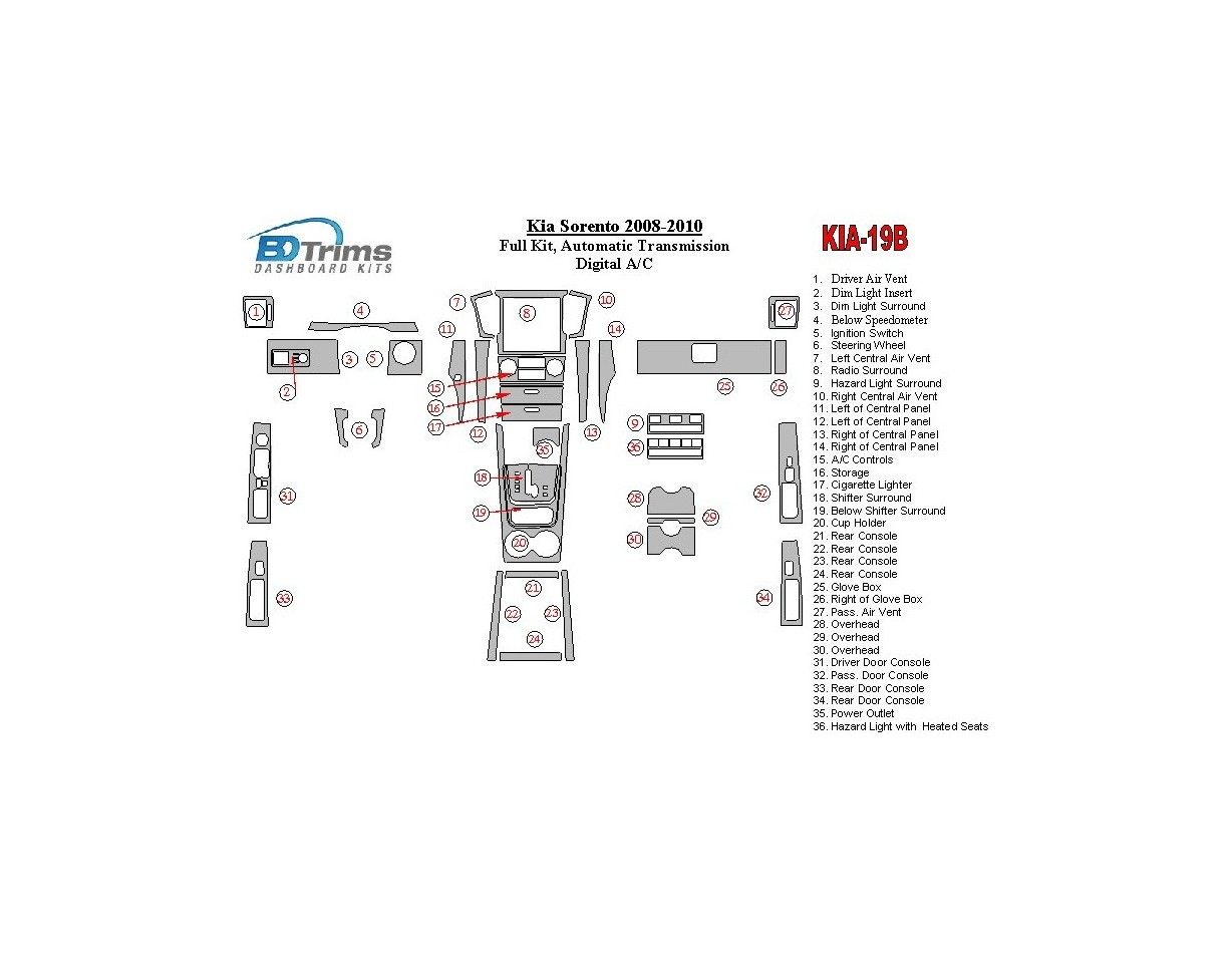 KIA Sorento 2008-2010 Ful Kit, Automatic Gear,with Heated Seats Cruscotto BD Rivestimenti interni