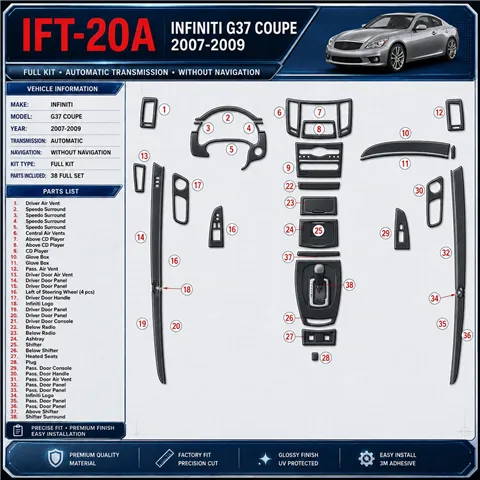 Infiniti G37 2007-2009 set completo; cambio automatico; senza navigatore kit rivestimento cruscotto e interni 3D
