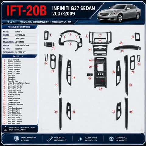 Infiniti G37 2007-2009 set completo; cambio automatico; con navigatore kit rivestimento cruscotto e interni 3D