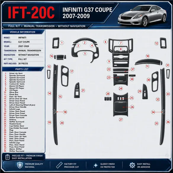 Infiniti G37 2007-2009 set completo; cambio manuale; senza navigatore kit rivestimento cruscotto e interni 3D