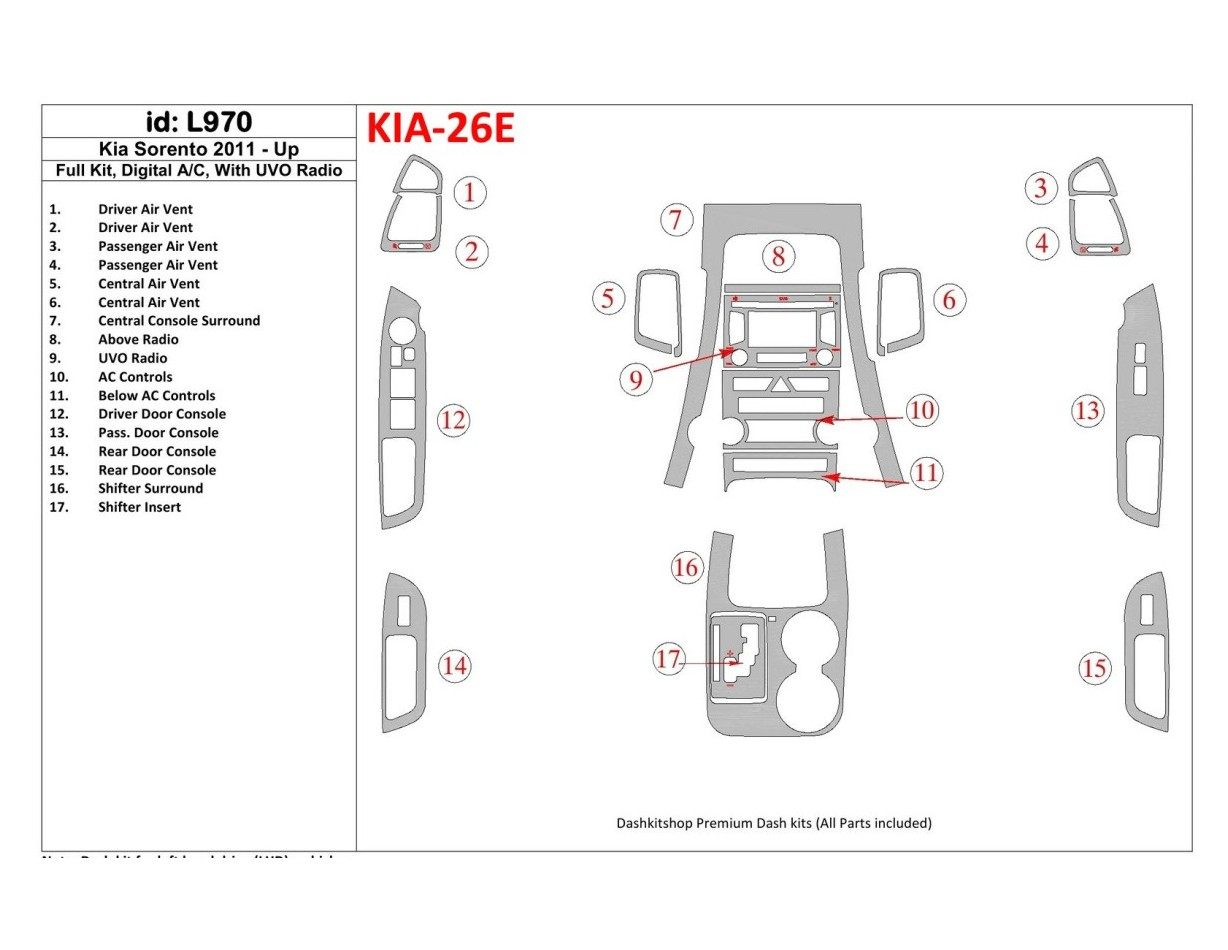 KIA Sorento 2011-UP Full Set, Climate-Control, With UVO Radio Cruscotto BD Rivestimenti interni