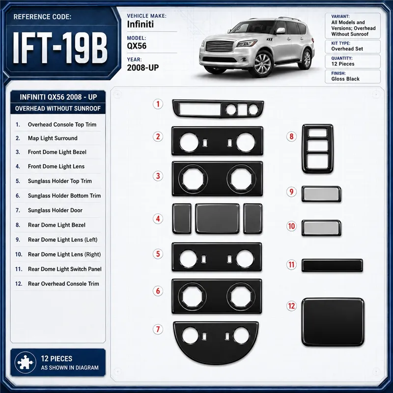 Infiniti QX56 2008-in poi Overhead senza Sunroof kit rivestimento cruscotto e interni 3D