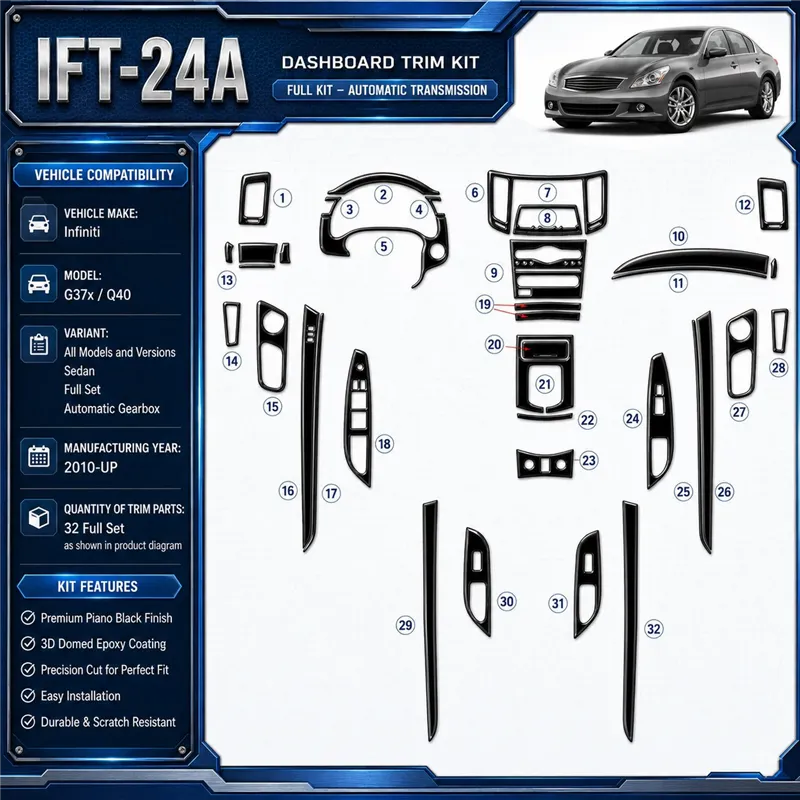 Infiniti G37x 2010-in poi Sedan; set completo; cambio automatico kit rivestimento cruscotto e interni 3D