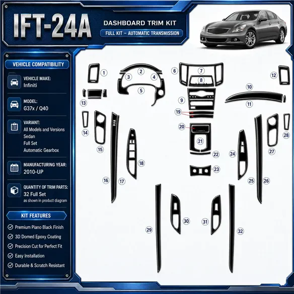 Infiniti G37x 2010-in poi Sedan; set completo; cambio automatico kit rivestimento cruscotto e interni 3D