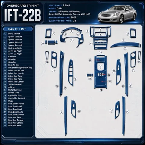Infiniti G37x 2009-2009 Sedan; set completo; cambio automatico; con navigatore kit rivestimento cruscotto e interni 3D