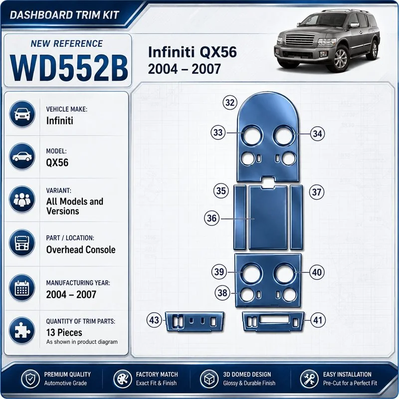 Infiniti QX56 2004-2007 console superiore kit rivestimento cruscotto e interni 3D