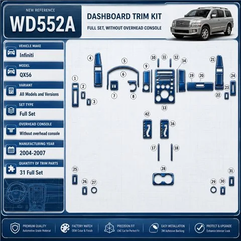 Infiniti QX56 2004-2007 set completo kit rivestimento cruscotto e interni 3D