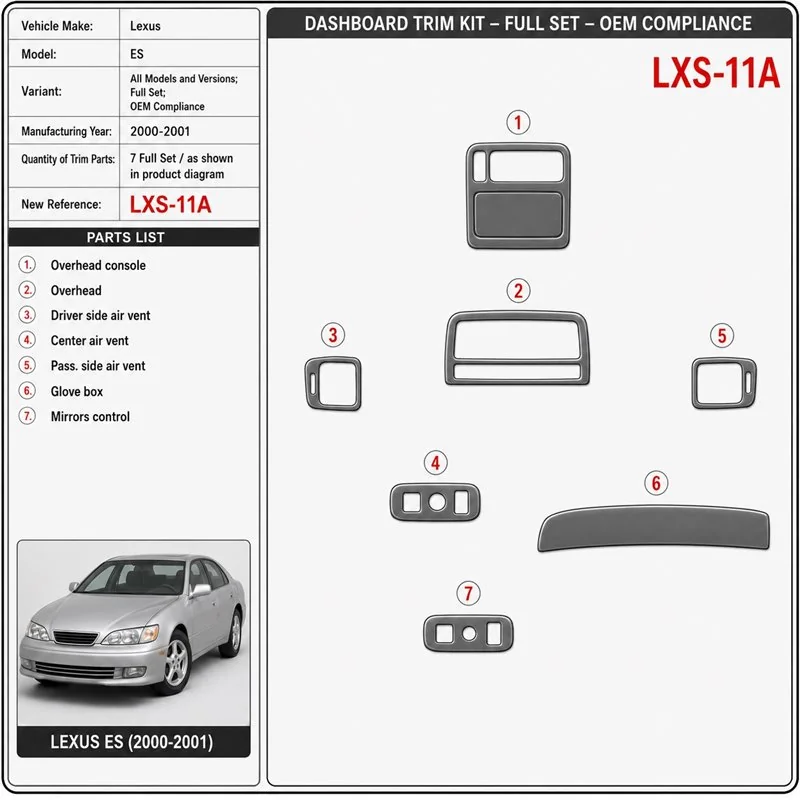 Lexus ES 2000-2001 set completo; OEM Compliance kit rivestimento cruscotto e interni 3D