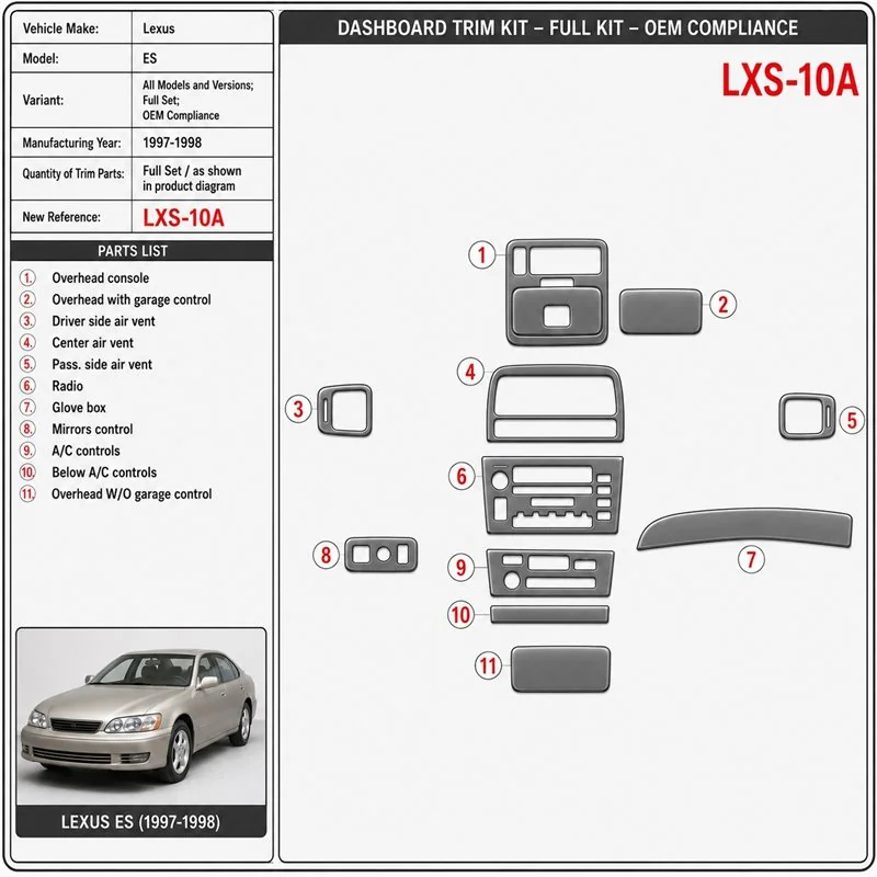 Lexus ES 1997-1998 set completo; OEM Compliance kit rivestimento cruscotto e interni 3D