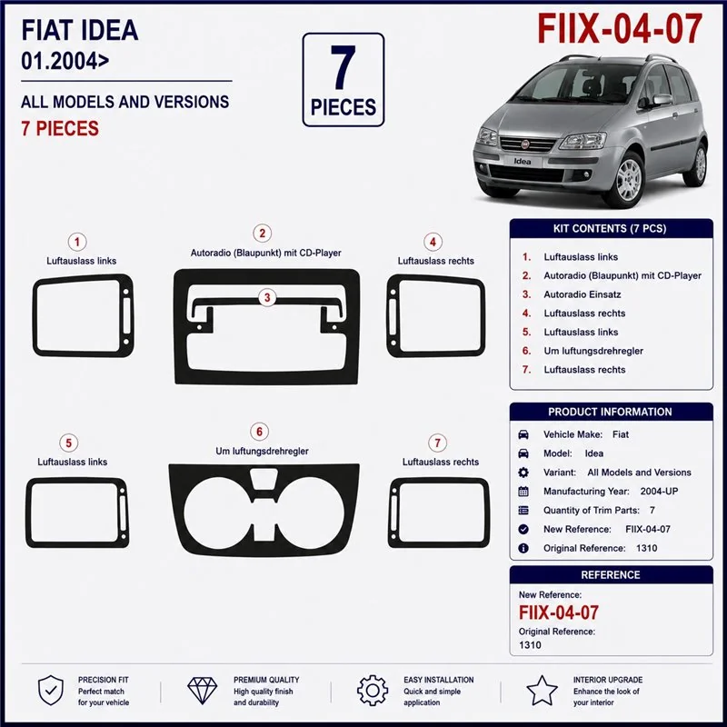 Fiat Idea 2004+ kit cruscotto 3D, 7 pezzi