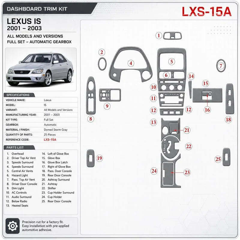 Lexus IS 2001-2003 set completo; cambio automatico kit rivestimento cruscotto e interni 3D