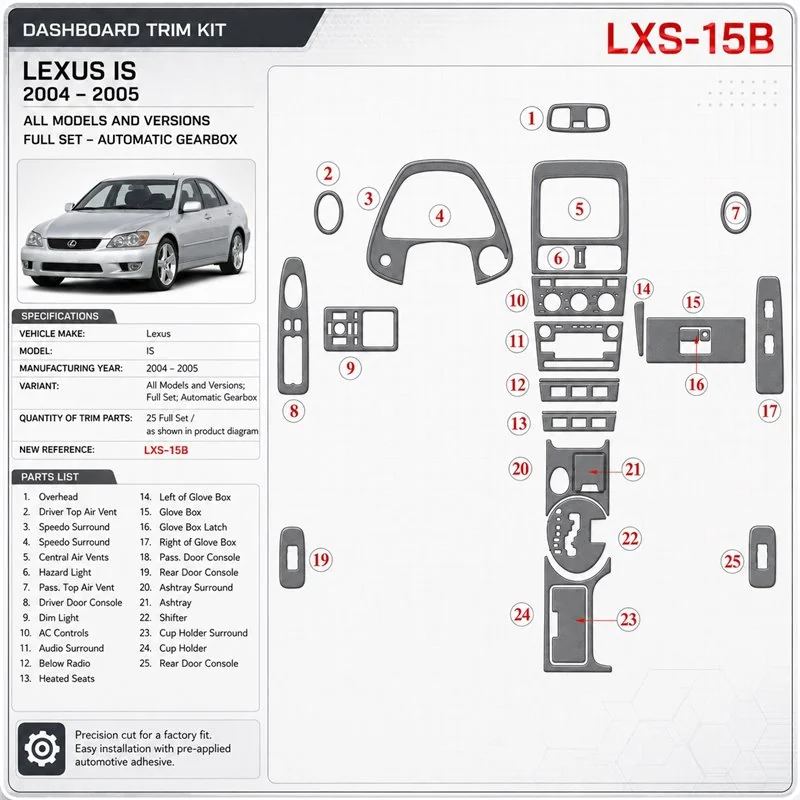 Lexus IS 2004-2005 set completo; cambio automatico kit rivestimento cruscotto e interni 3D