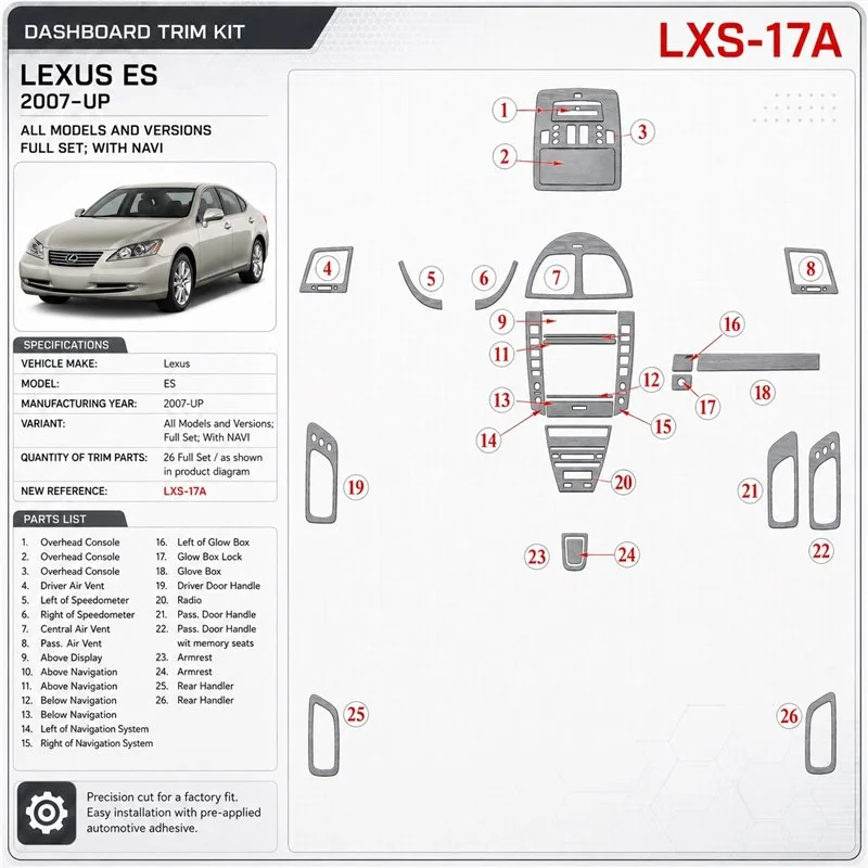 Lexus ES 2007-in poi set completo; con navigatore kit rivestimento cruscotto e interni 3D