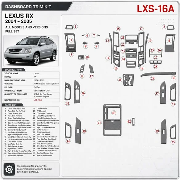 Lexus RX 2004-2005 set completo kit rivestimento cruscotto e interni 3D