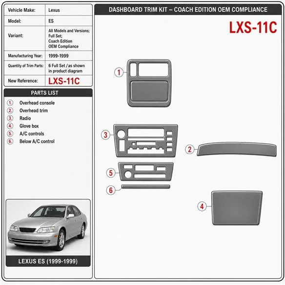 Lexus ES 1999-1999 set completo; Coach Edition OEM Compliance kit rivestimento cruscotto e interni 3D