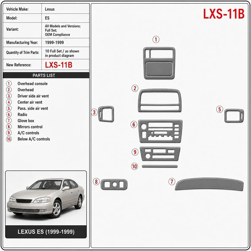 Lexus ES 1999-1999 set completo; OEM Compliance kit rivestimento cruscotto e interni 3D