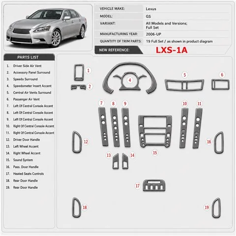 Lexus GS 2006-in poi set completo kit rivestimento cruscotto e interni 3D
