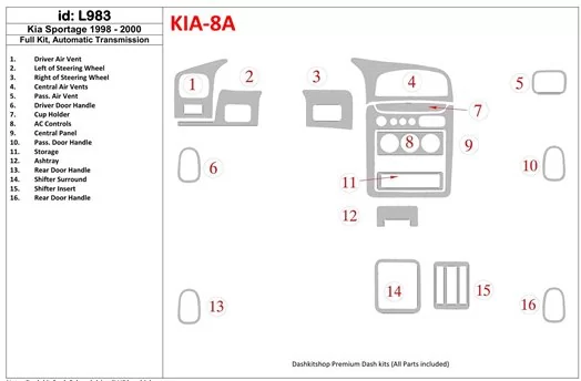Kia Sportage 1998-2000 Full Set, Automatic Gear Cruscotto BD Rivestimenti interni