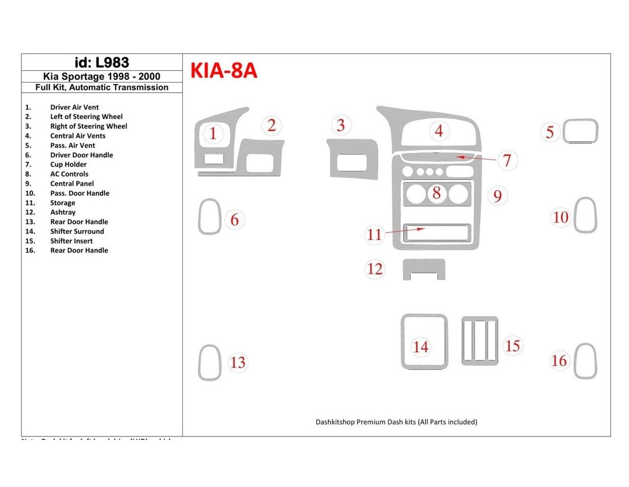Kia Sportage 1998-2000 Full Set, Automatic Gear Cruscotto BD Rivestimenti interni Kia Sportage 1998-2000 Full Set, Automatic Gear Cruscotto BD Rivestimenti interni