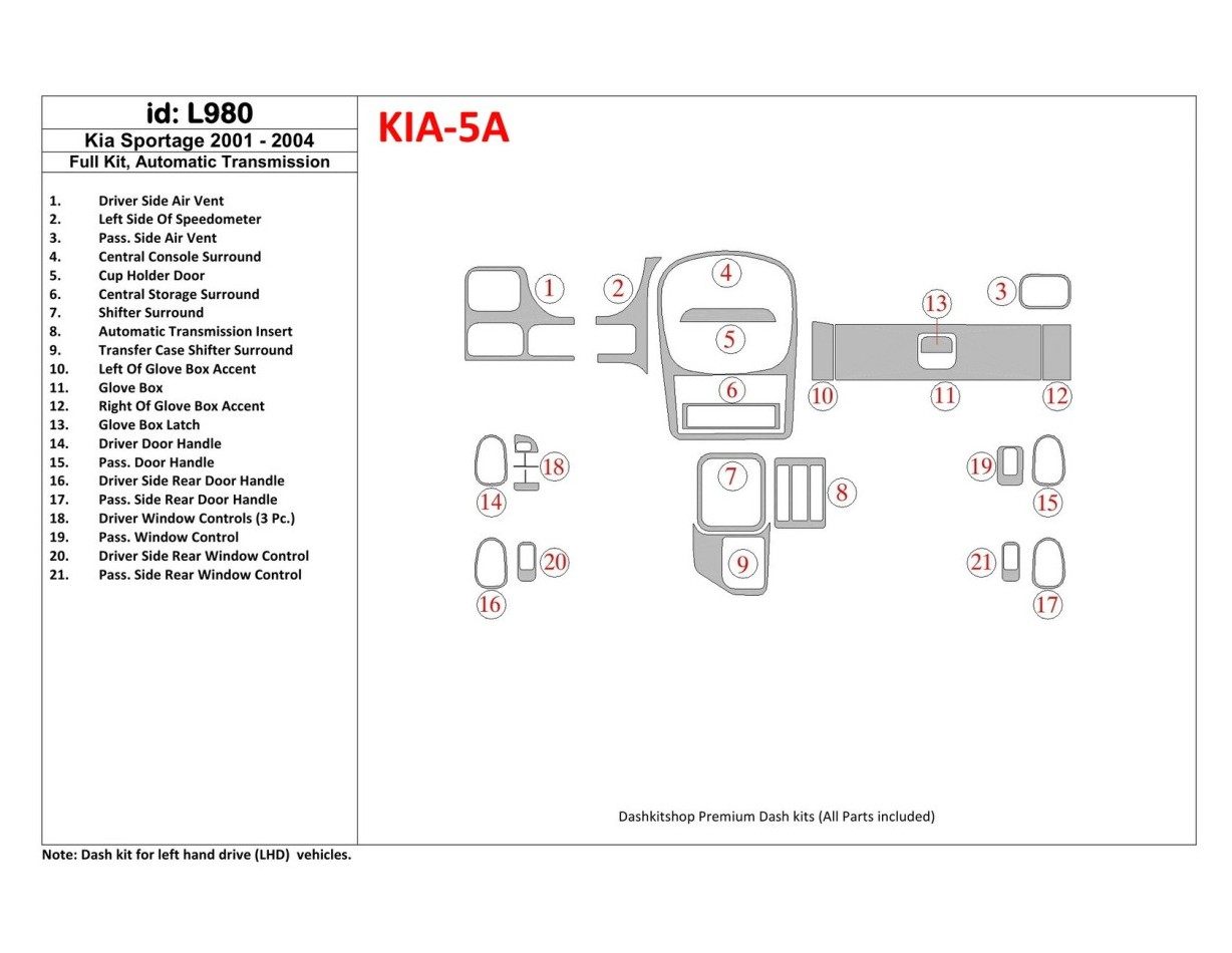 Kia Sportage 2001-2005 Full Set Cruscotto BD Rivestimenti interni