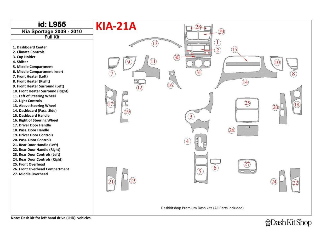 KIA Sportage 2009-2010 Full Set Cruscotto BD Rivestimenti interni