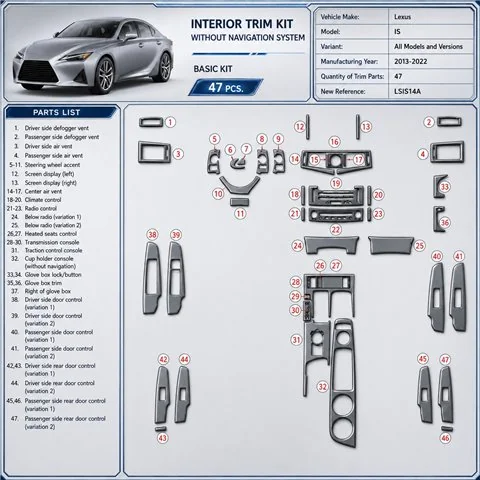 Lexus IS 2013-2022 kit rivestimento cruscotto e interni 3D 47 pezzi