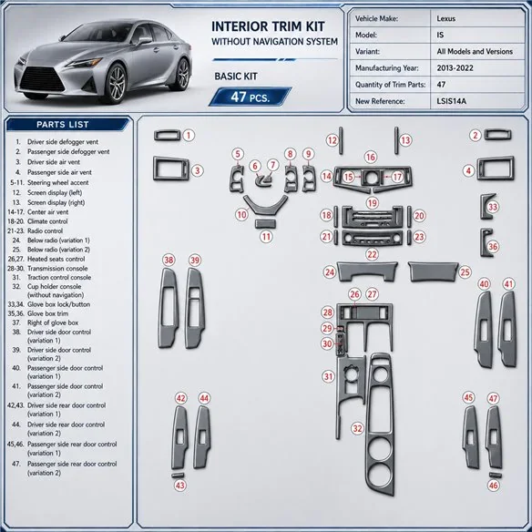 Lexus IS 2013-2022 kit rivestimento cruscotto e interni 3D 47 pezzi