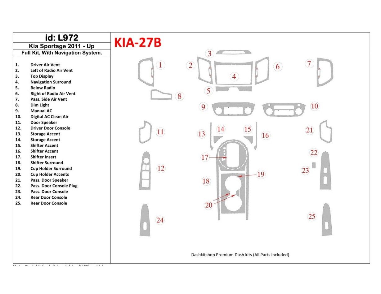 KIA Sportage 2011-UP Full Set, With NAVI system Cruscotto BD Rivestimenti interni KIA Sportage 2011-UP Full Set, With NAVI system Cruscotto BD Rivestimenti interni