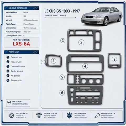 Lexus GS 1993-1997 Pioneer Radio; OEM Compliance kit rivestimento cruscotto e interni 3D 6 pezzi